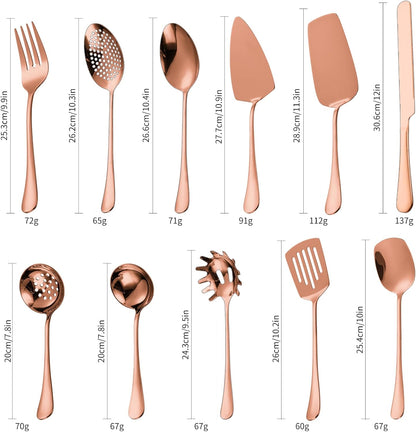 Stainless Steel Serving Utensil Set 10-Piece Buffet Flatware Catering Silverware with Bread Tong,Cake Spatula,Serving Ladles,Salad Fork,Cheese Knife,Large Spoon for Parties Buffet