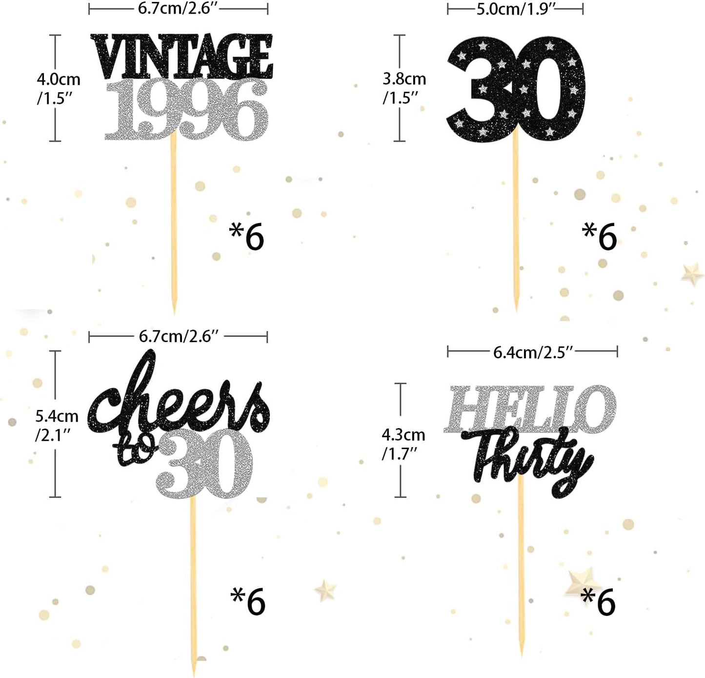 24 PCS Glitter 30th Birthday Cupcake Toppers for Celebrating Thirty Years Old Birthday Party Decorations for 30th Anniversary Party Supplies (Gold)