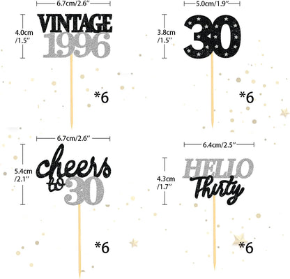 24 PCS Glitter 30th Birthday Cupcake Toppers for Celebrating Thirty Years Old Birthday Party Decorations for 30th Anniversary Party Supplies (Gold)