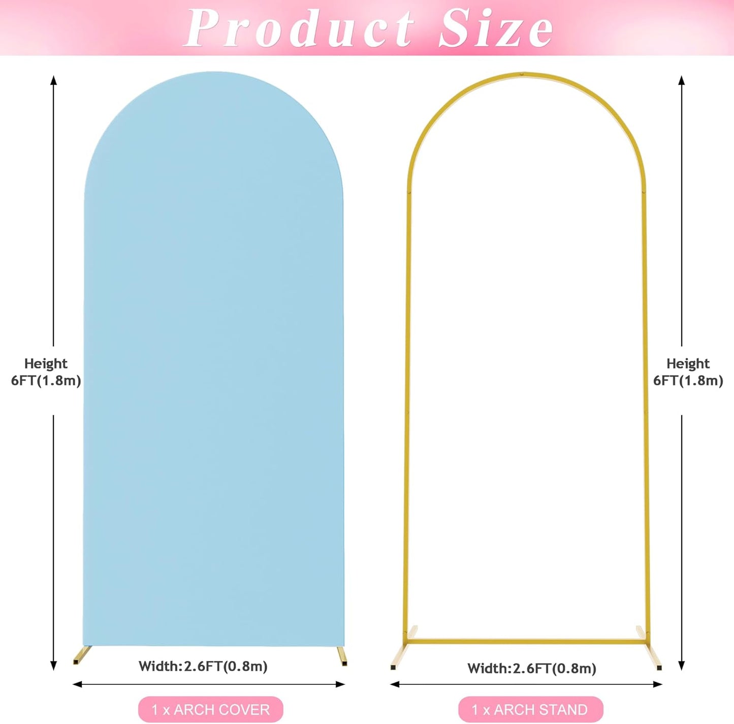 Wokceer 7.2 FT Wedding Arch Backdrop Stand and White Arch Cover, Metal Arch Stand with Arch Stand Cover for Birthday Party Wedding Ceremony Bridal Baby Shower Event Decor