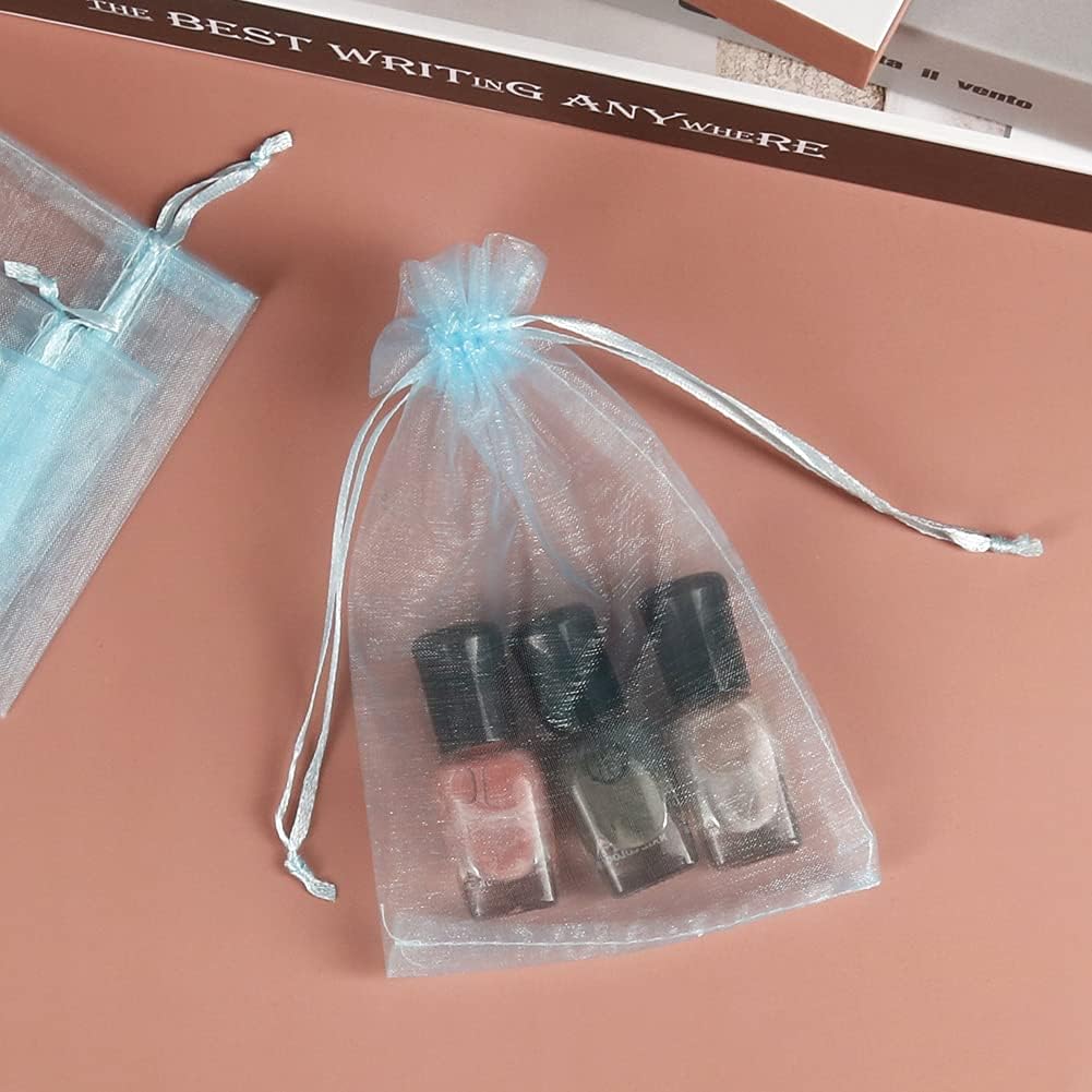 HRX Package 100pcs White Organza Bags, 4x6 inch Mesh Bags Drawstring Gift Bags Jewelry Pouches for Candy Wedding Favors Christmas