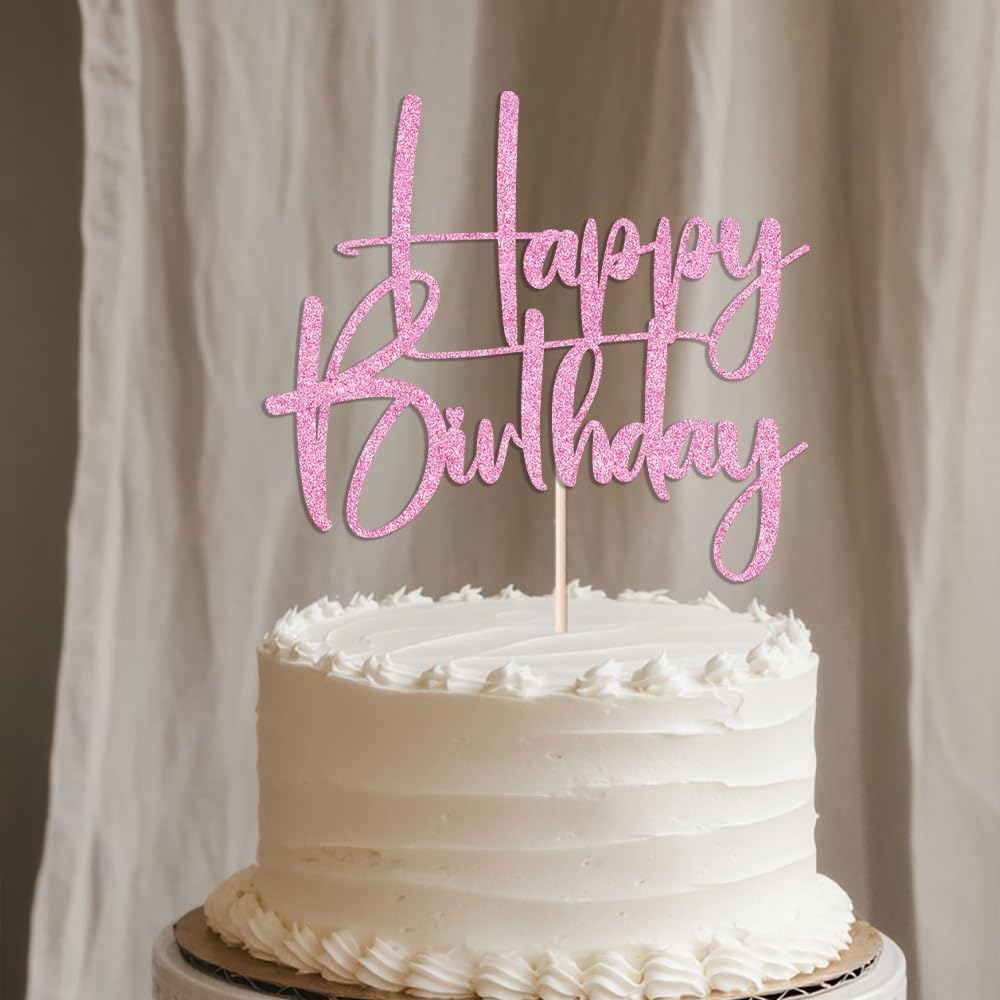 Happy Birthday Cake Topper,black Glitter Cake Pick Bunting Decor for Anniversary Birthday Party Cake Decorations Supplies