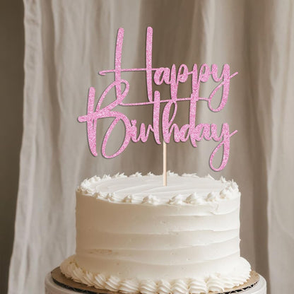 Happy Birthday Cake Topper,black Glitter Cake Pick Bunting Decor for Anniversary Birthday Party Cake Decorations Supplies