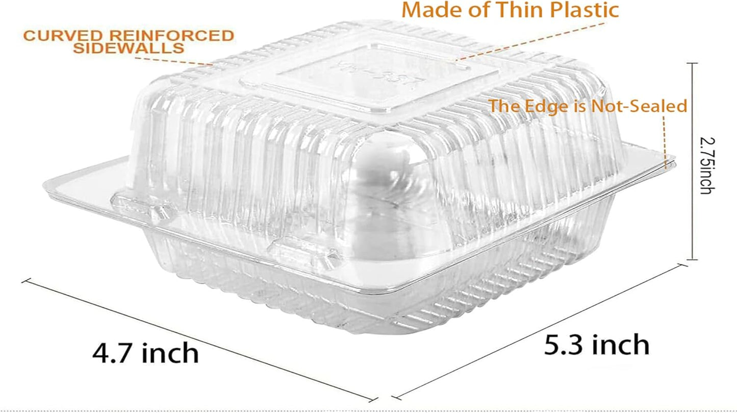 Axe Sickle 50 Count Clear Plastic Hinged Take Out Containers Clamshell Takeout Tray Food Clamshell Containers Outside Diameter for Dessert, Snacksetc, Cakes Slice, Cookies, Salads