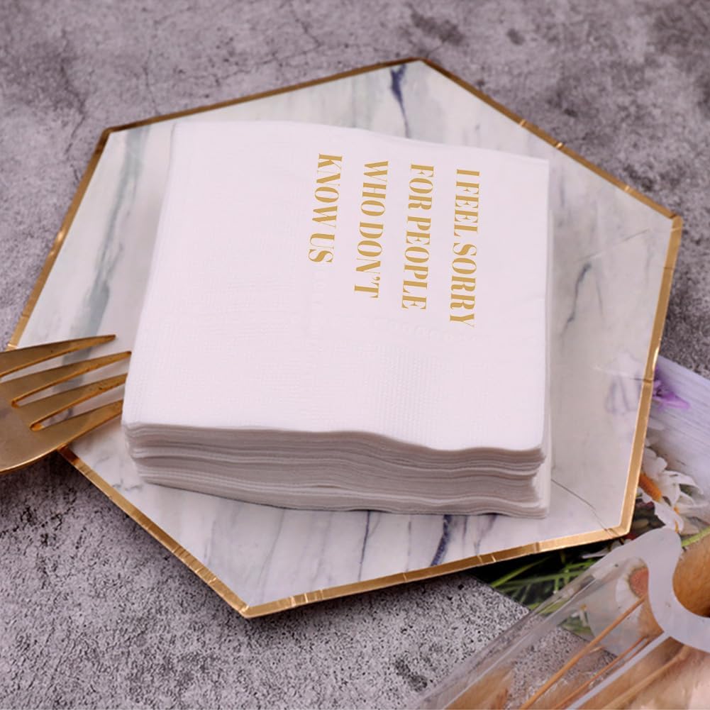 Funny Cocktail Napkins 100Pcs Funny Quotes Saying Disposable Paper Party Napkins 4.5 x 4.5 Two-ply (I Feel Sorry For People Who Don’t Know Us Napkins)