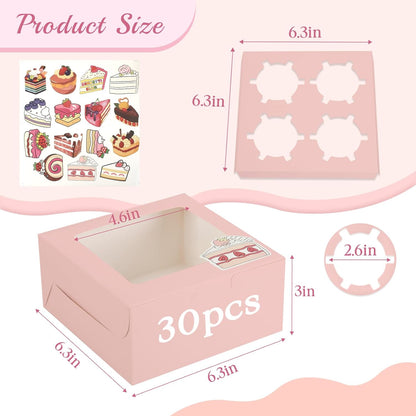 OAMCEG 50 PCS Cupcake Boxes with Window, 6x6x3 Inch Cookie Boxes, Bakery Treat Boxes for Pastry, Dessert, Chocolate Strawberries, Cupcake Containers, Gift Giving with Stickers & Twine （Brown）