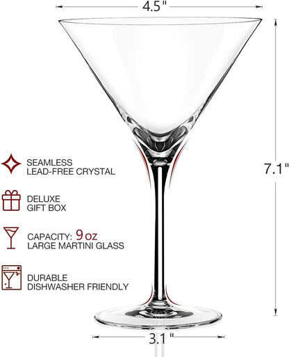 LUNA & MANTHA Martini Glasses, Martini Cocktail Glasses for Margarita, Manhattan, Cosmopolitan, Espresso, Home Bar, Evening Parties, Birthdays, Housewarming Gift,8oz-Stemless Set of 4