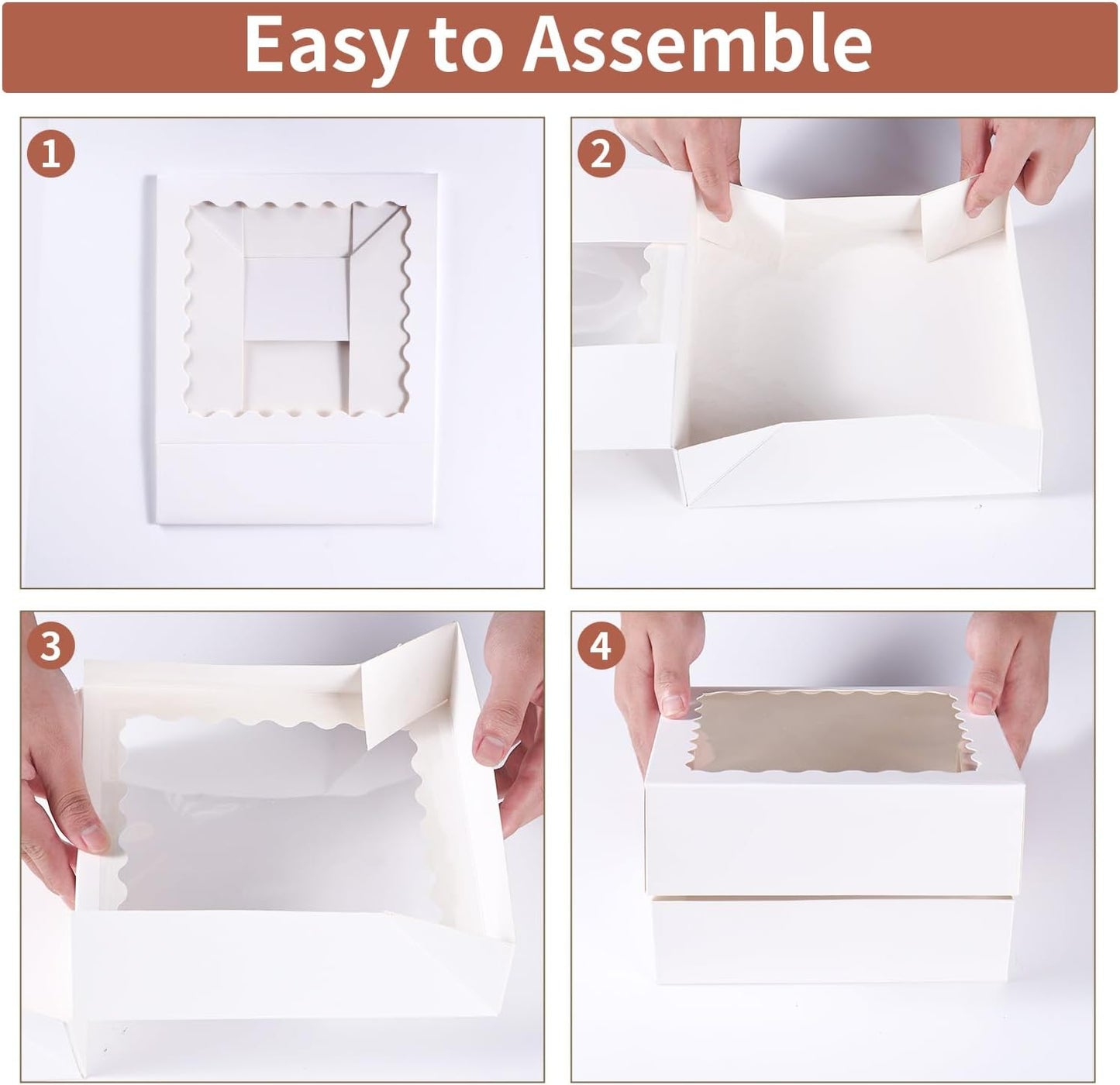 24 pcs12x12x3 Inch Bakery Boxes with Window, White 12 inch Cake Pastry large Pie Cookie Box for Dessert,strawberry,Chocolates Boxes
