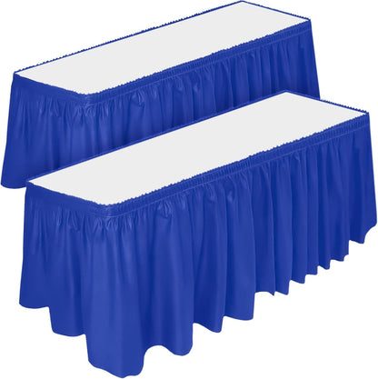 DecorRack 2 Pack Table Skirts, 29 in x 14 ft Each, Multi Pack -BPA Free- Plastic Tableskirt, Disposable, Reusable, Rectangular Tablecloth Skirt, White (2 Pack)