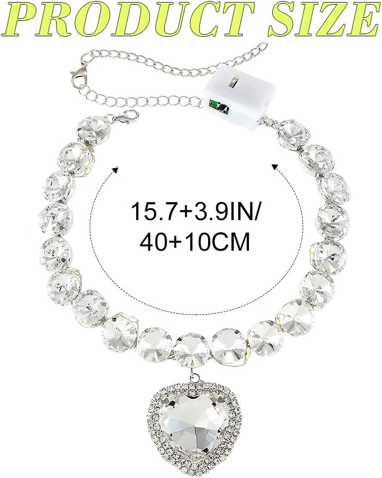 Yonamix Light Up Rhinestone Choker Necklace Silver Heart Necklaces Jewelry for Women