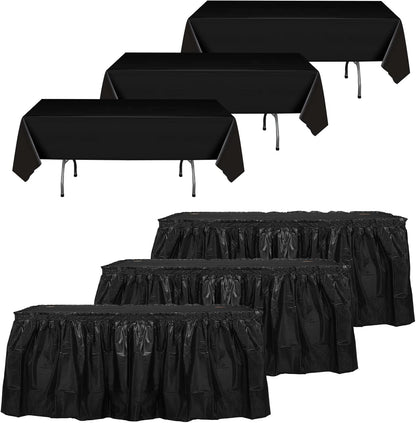 Oudain 6 Pcs Plastic Table Skirts and Stainproof Table Cloths 54 x 108 in Plastic Ruffle Tablecloth 168 x 29 Inches Disposable for Wedding Baby Shower Valentine Spring Easter Party(White)