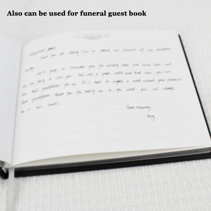Amonk Premium Black Guest Book for Graduation Party, Weddings, Baby Showers & Special Events - Hardcover Sign in Funeral Memory Book with 100 Lined/Blank Pages & Gold Gilded Edges (9"x7")