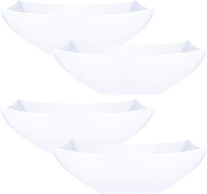 PLASTICPRO Disposable 64 ounce Square Serving Bowls, Party Snack or Salad Bowl, Large Plastic Elegant White Pack of 4