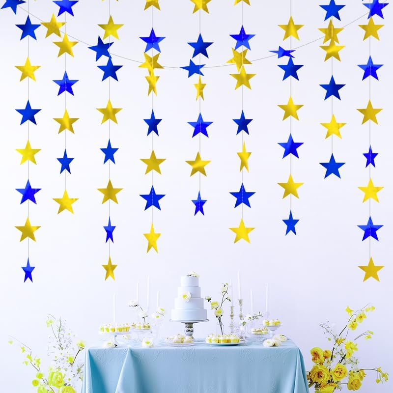 Iridescent Shining Star Hanging Garland Iridescent Hanging Sparkling Star Streamer Glitter Bunting Banner Twinkle Backdrop for Wedding Baby Shower Birthday Christmas Decorations 40 Feet