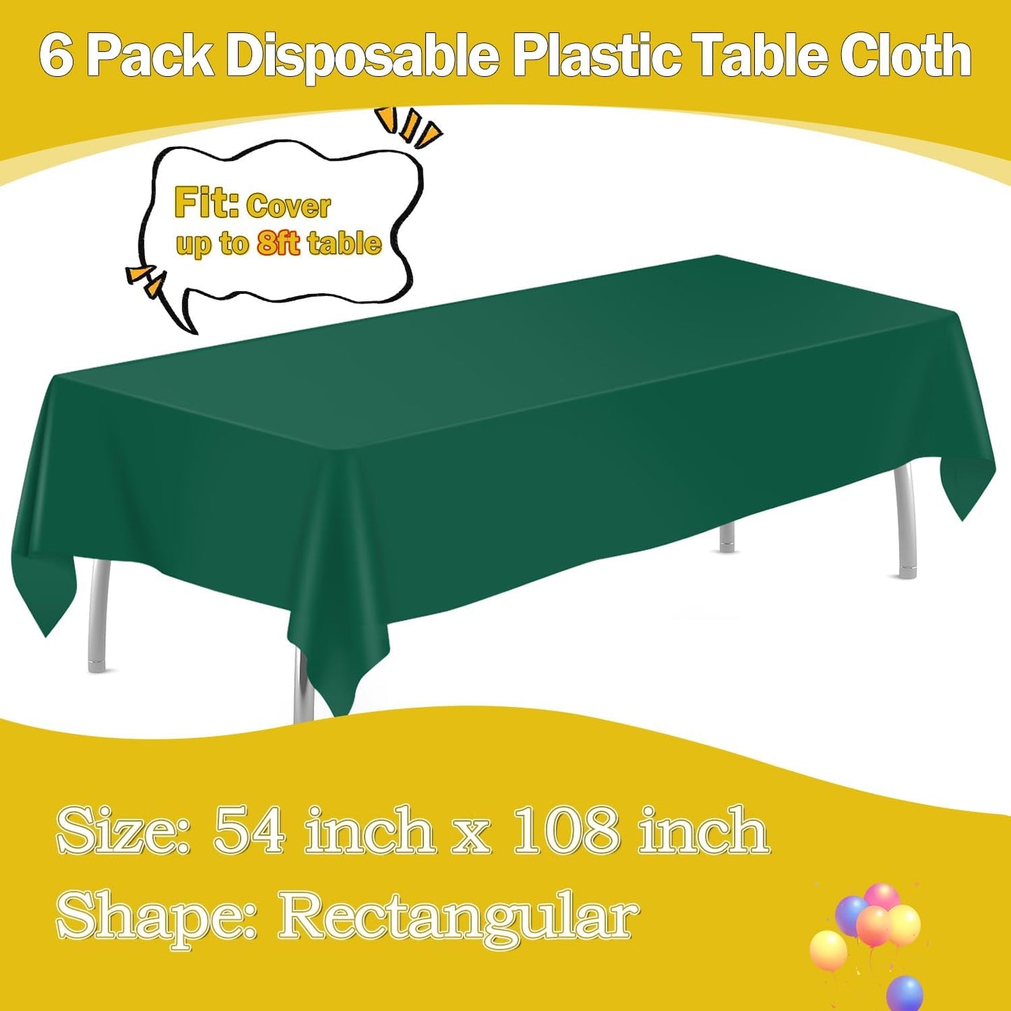 tujol Royal Blue 6 Pack Plastic Table Cloth 54" x 108", Disposable Tablecloths Rectangle Table Cover, Plastic Tablecloths for Parties