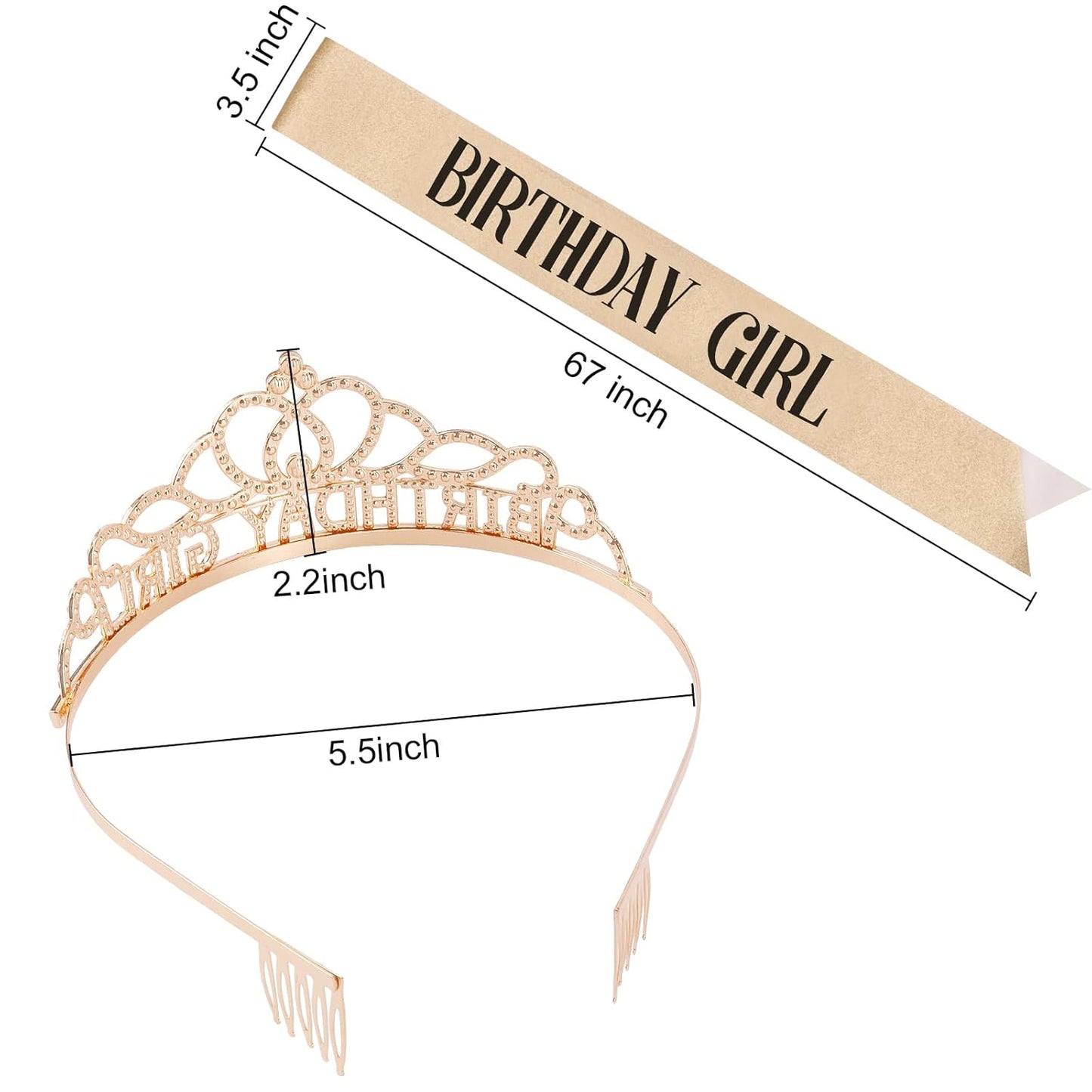 Chanaco Happy Birthday Crown and Sash Kit for Women and Girls - Rhinestone Tiara and Sashes with 'BIRTHDAY GIRL' Sash for Party Favors