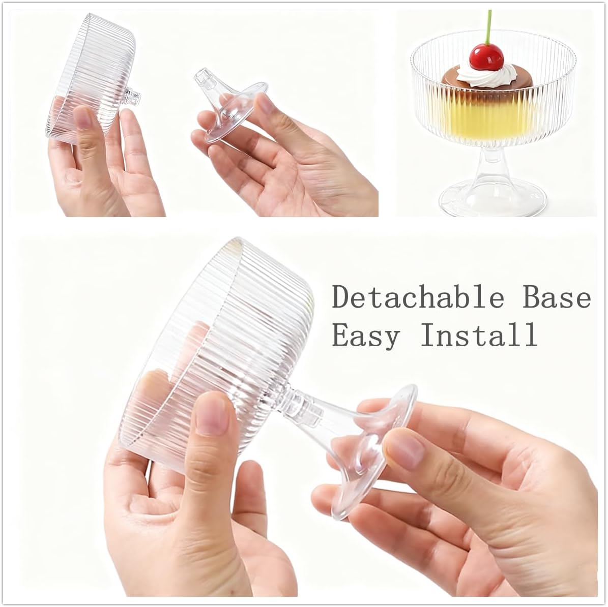 40 Pack 6.8 oz Dessert Cups with Spoons, Clear Ribbed Ice Cream Bowl with Retro Stripes, Mini Dessert Shooter for Pudding Fruit, Elegant Parfait/Sundae Bowls for Party & Home Use