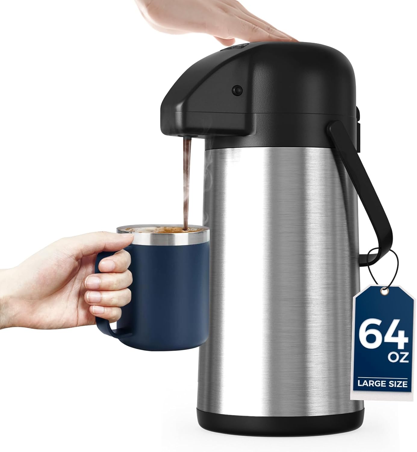 Coffee Carafe for Keeping Hot - Gezoss 102OZ / 3L Airpot Coffee Dispenser with Pump - Large Coffee Carafe for Hot Drinks Tea Liquid - Insulated Stainless Steel Hot Water Beverage Urn for Parties