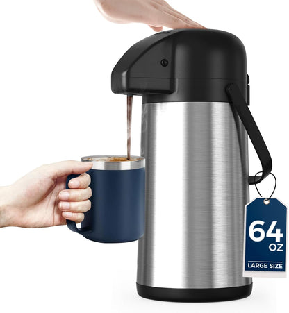 Coffee Carafe for Keeping Hot - Gezoss 102OZ / 3L Airpot Coffee Dispenser with Pump - Large Coffee Carafe for Hot Drinks Tea Liquid - Insulated Stainless Steel Hot Water Beverage Urn for Parties