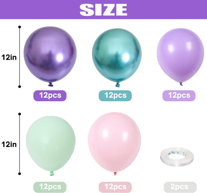 Pink Blue Purple Balloon, 60 Pcs 12 Inches Hot Pink Metallic Purple Teal Yellow Balloons Confetti Balloons for Kids Magic Theme Birthday Decoration Baby Shower Girls Music Party Supplies