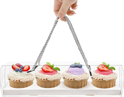 Coloch 24 Pack Clear Cupcake Box with Handle, 12 x 3 x 3 In 4 Count Plastic Cupcake Container with 4 Count Baked Dessert Box, for Cupcake, Dessert, Muffins, Party, Mother's Day, Wedding