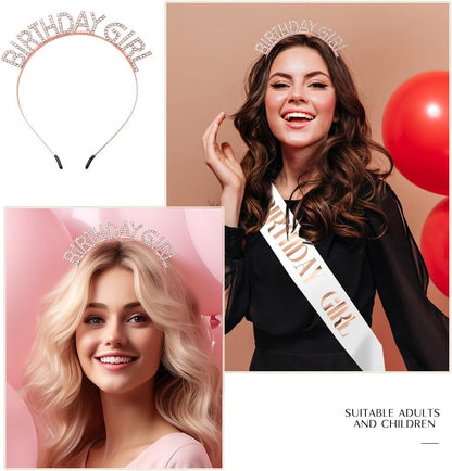 Birthday Sash & Crown for Women - Tiara Headband, Girls' Decorations Accessories