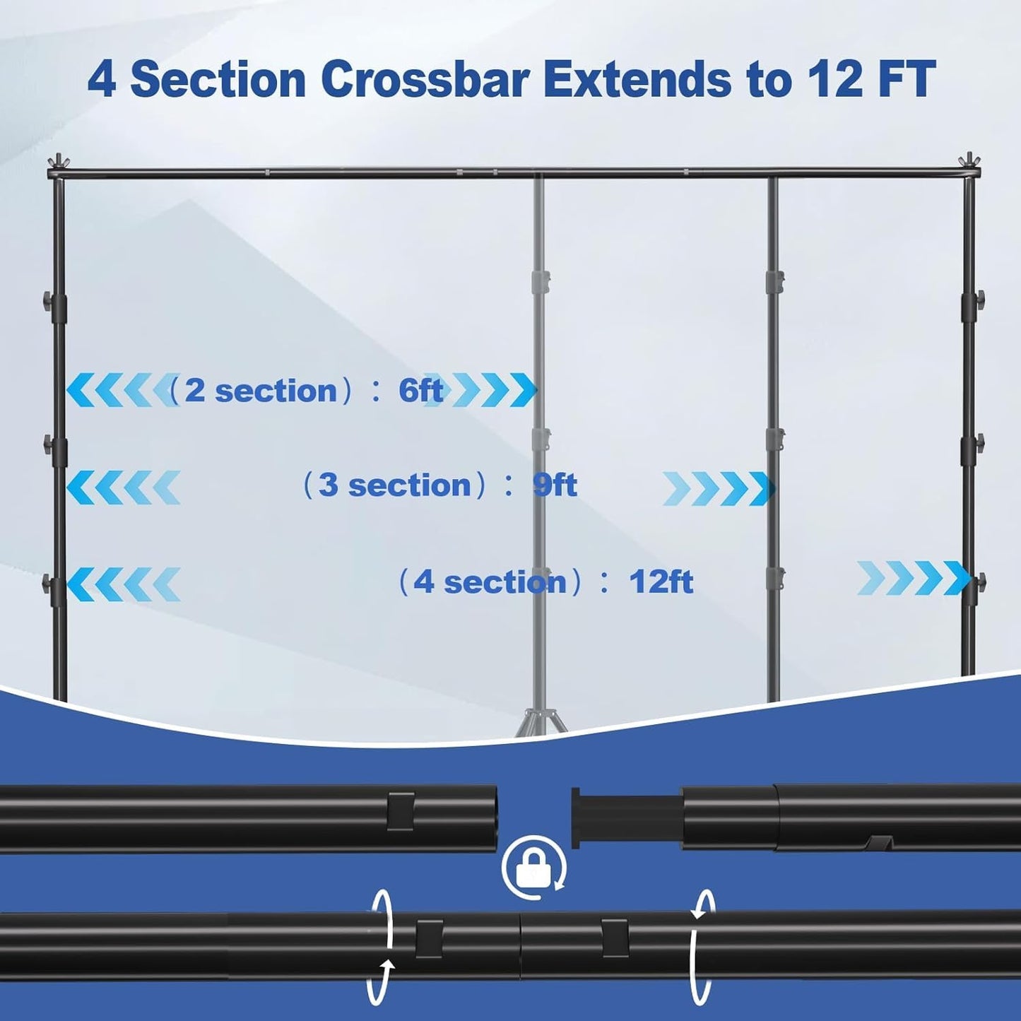 12 x 10ft Photo Video Studio Heavy Duty Backdrop Stand, Adjustable Photography Background Support Systemt Kit with Shock-Proof Spring, Carrying Bag, 6 Clamps