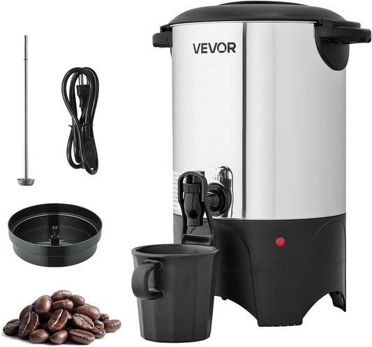 VEVOR Commercial Coffee Urn, 60 Cup 9 L Hot Beverage Dispenser with Dripless Faucet, Quick-Brewing Stainless Steel Large Commercial Coffee Maker, for Catering, Business, Party, Church & Restaurant