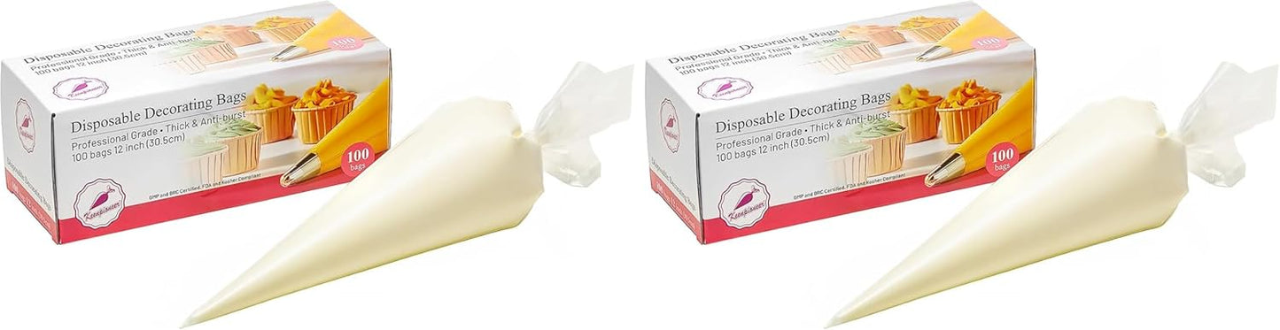 Keenpioneer Piping Bag - Disposable Cake Decorating Bag 100 Count, 12 inch, Clear