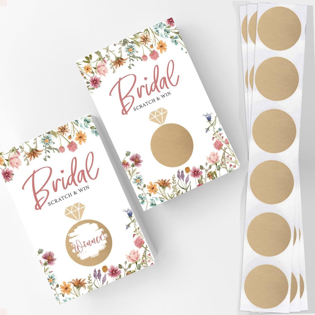 Printed Party Bridal Shower Game Set – 4 Fun Games and Activities for 30 Guests, Includes Bingo, He Said She Said, Bride & Groom Trivia, and Wedding Phrase Guessing Game, Love In Bloom Wildflower Design