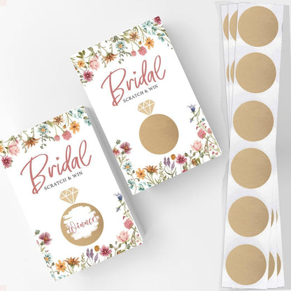 Printed Party Bridal Shower Game Set – 4 Fun Games and Activities for 30 Guests, Includes Bingo, He Said She Said, Bride & Groom Trivia, and Wedding Phrase Guessing Game, Love In Bloom Wildflower Design