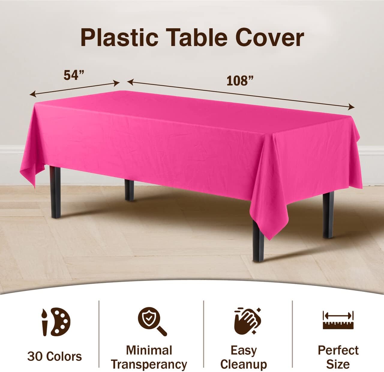 Exquisite Party Solids 6-Pack Premium Plastic Tablecloth 54in. x 108in. Rectangle Plastic Table Cover - Navy