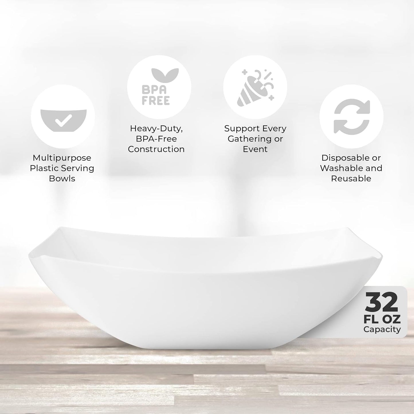 Posh Setting - Clear Plastic Serving Bowls for Party (8oz - 4 Pack) Square, Disposable, Salad & Fruit Bowls for Party Table, Candy Containers for Candy Buffet