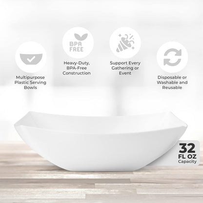 Posh Setting - Clear Plastic Serving Bowls for Party (8oz - 4 Pack) Square, Disposable, Salad & Fruit Bowls for Party Table, Candy Containers for Candy Buffet