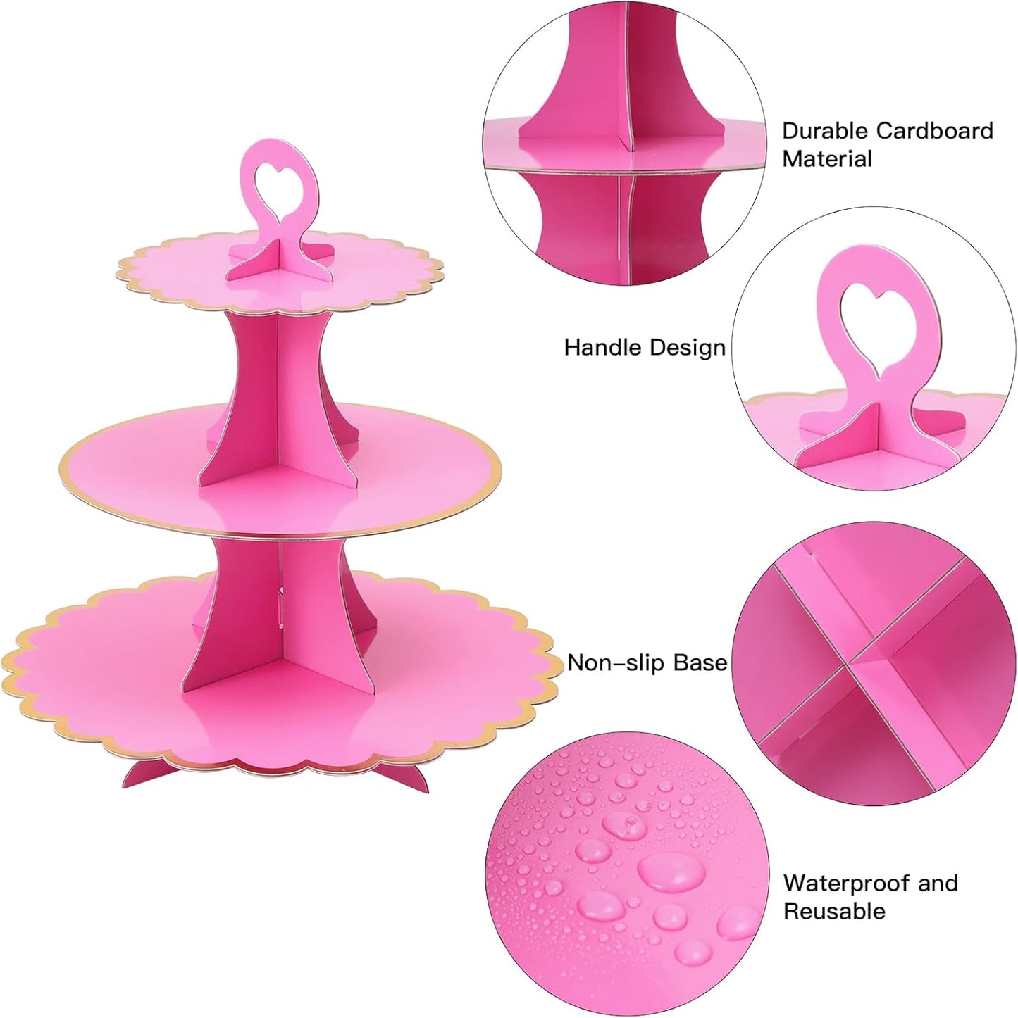 Soleebee 3-Tier Cupcake Stand, Cardboard Cupcake Tower, Cup Cake Stand Tower for Birthday Wedding Party Decoration, Cupcake Tier Stand Desserts Display 1 Set (Purple Gold)