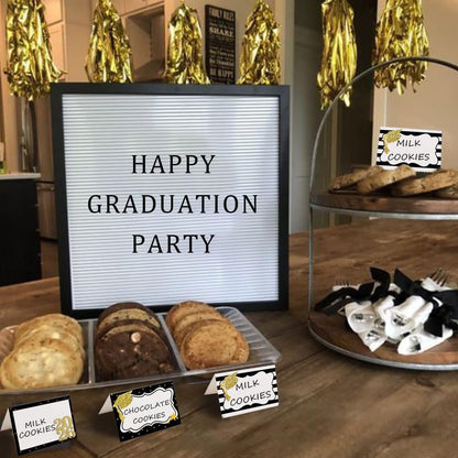 24pcs Graduate Place Cards - Graduation Food Labels for Buffet Table - Cheese Labels & Candy Table Supplies - Reusable Party and Graduation Party Decorations