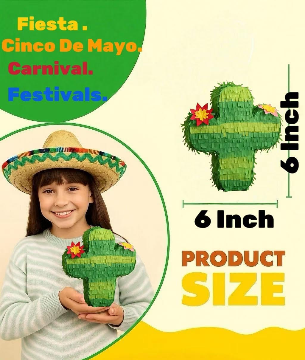 GIFTEXPRESS 6-Pack 6" Mini Cactus Pinatas, Pinatas for Cinco De Mayo, Fiestas, Taco, Llama Birthday, Carnival, Classroom & Table Centerpiece Party Favor and Decoration