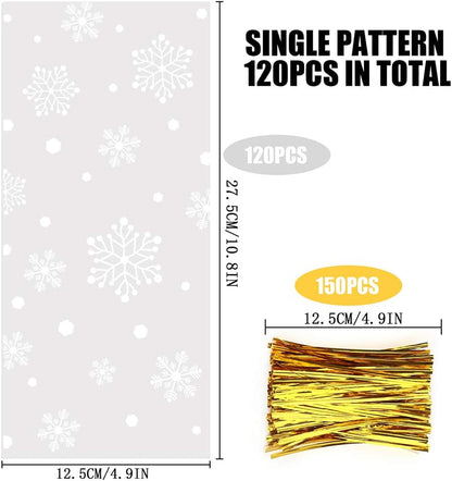 CCINEE 150 Pcs Cellophane Treat Bags, 5 X 11 Inches Gold Star Print Clear Gift Wrap Candy Bags Goodie Bags with Twist Ties for Wedding, Birthday Party Favors, Bakery, and Gift Packaging
