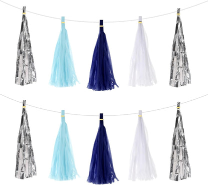 MECCANIXITY 20Pcs Light Blue Tassel Garland Banner with Rope Tissue Paper Tassels Party DIY Kits for Anniversary Wedding Birthday Party