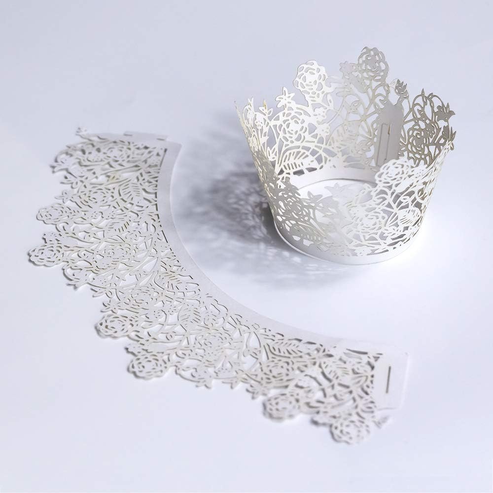 YOZATIA 60pcs Black Rose Lace Cupcake Wrappers Holders, Laser Cut Cupcake Liners Decorative Liners for Wedding Party Birthday Cake Decoration Supplies