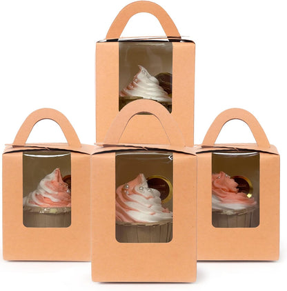 qiqee 60pcs Cupcake Boxes Individual Disposable White Single Box with Window 3.6 * 3.6 * 4.3inch Cupcake Containers/Holders