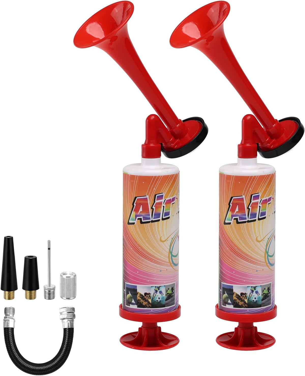 FARBIN Loud Air Horn Handheld Pump Air Horn Noisemakers for Kids Birthday Party, Football Match Sporting Events, Festival Celebrations, Fog Warning Horn Trump, 2pcs (Mini handheld horn 2pcs)