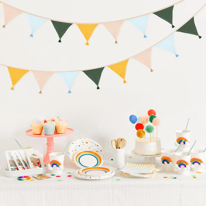 G2PLUS Cotton Fabric Bunting Banner, 9Ft Green Triangle Pennant Banner Flag, 12pcs Double-Sided Bunting Garland with Tassels for Birthday, Nursery, Baby Shower, Classroom Hanging Decor