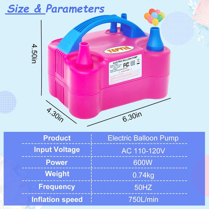 Balloon Pump Electric, 600W Professional Balloon Inflator with 8 Balloon Arch Kits, 2 Modes & Dual Nozzle, Portable Air Pump Ballon Blower Machine for Party Decoration (Rose)