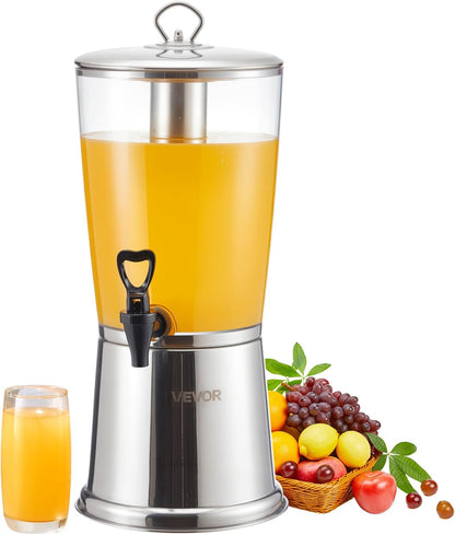 VEVOR Beverage Dispenser, 2.1 Gallon x 2 Drink Dispenser for Parties, Stainless Steel + Plastic Juice Dispensers with Spigot Ice Chamber Tray, Iced Tea Lemonade Dispensers, for Restaurants, Hotels