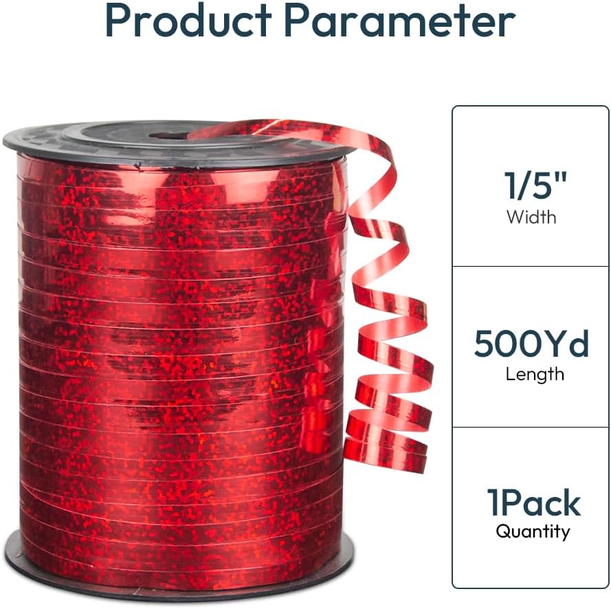 KMER LIFE Premium Red Curling Ribbon, 1/5" Wide x 500 Yards Christmas Curling Ribbons for Gift Wrapping, Party Decoration, Balloon String, Ribbons for Florist Flower (1 Roll)