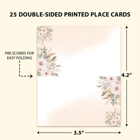 Boho Floral Place Cards for Table Setting, Wedding Placecards, Tent Cards Decor For Bridal Shower Anniversary Party Decorations, 25 Pack Baby Shower Food Name Card, 2 x 3.5" /001