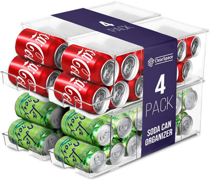 ClearSpace Soda Can Organizer & Soda Can Dispenser for Refrigerator - Fridge Organizer & Stackable Drink Organizer for Fridge or Refrigerator - Holds 12 Cans Each, BPA Free - 2 Pack