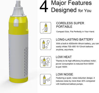 Ultra-Portable Balloon Pump – Cordless, USB Rechargeable & Handheld Electric Air Inflator for Outdoor Parties, Arches, Travel & Events