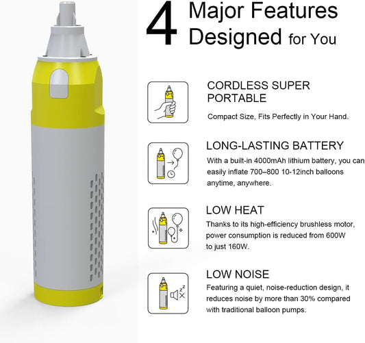 Ultra-Portable Balloon Pump – Cordless, USB Rechargeable & Handheld Electric Air Inflator for Outdoor Parties, Arches, Travel & Events
